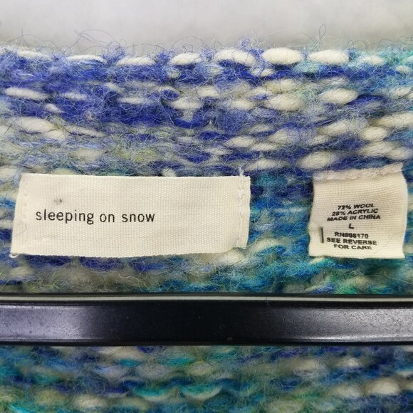 Anthropologie SLEEPING ON SNOW Cardigan Women's L Chunky Wool Blue Marled Button - Picture 11 of 15
